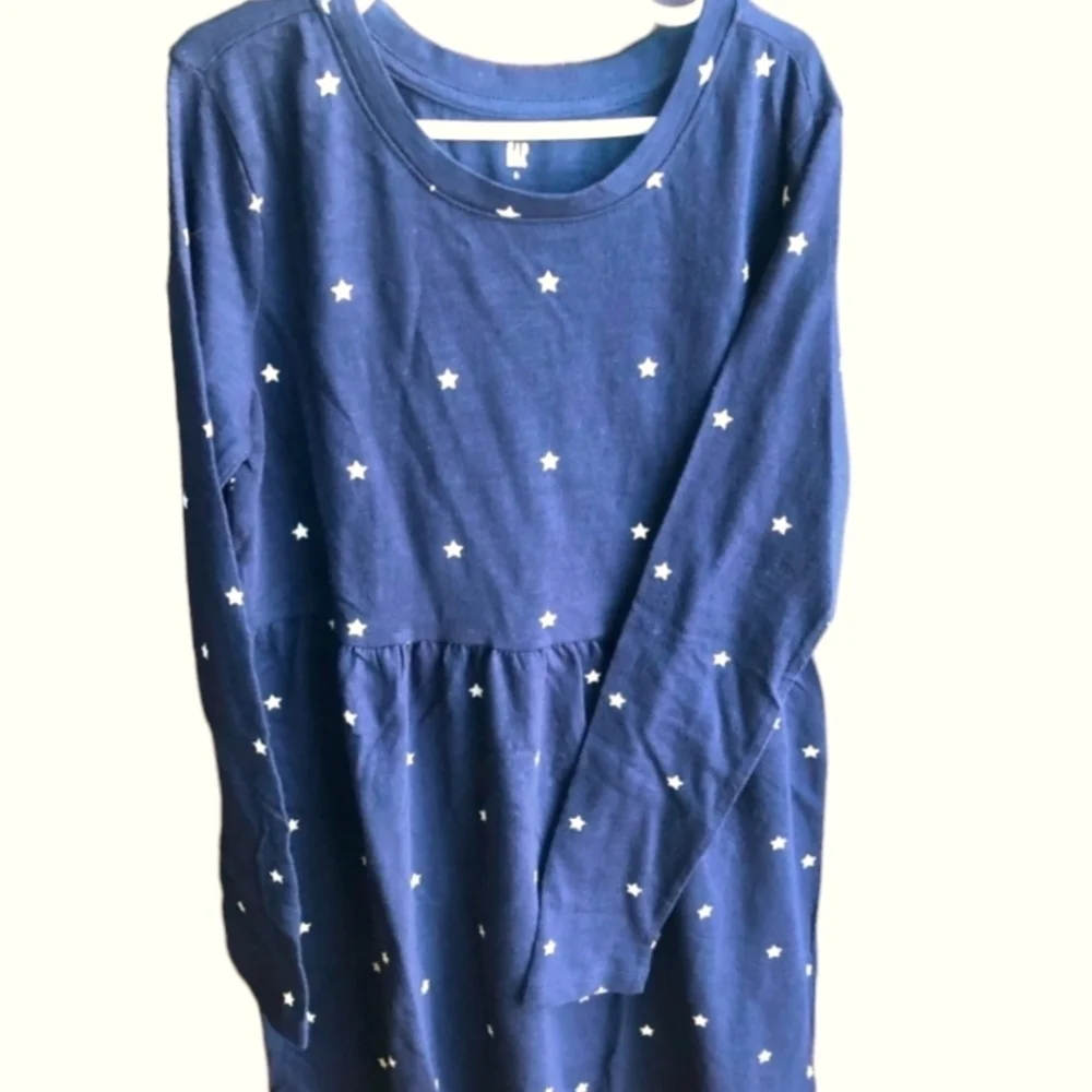 GAP Starry Night Girls School Dress Navy White Polka-dot Stars MED 8-9yrs NWT